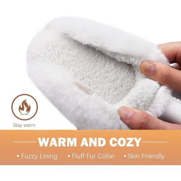 ⚡Women Snow White Suede Fluff Dual Memory Foam Arch Support Warm Scuff Slipper - Picture 5 of 7